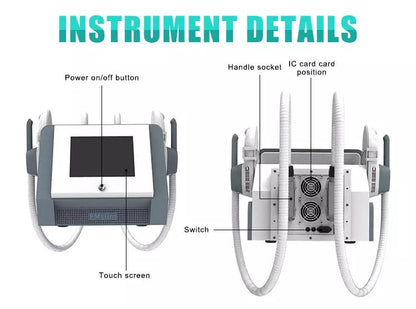 Instrument Details, front and back, emszero body sculpting machine 