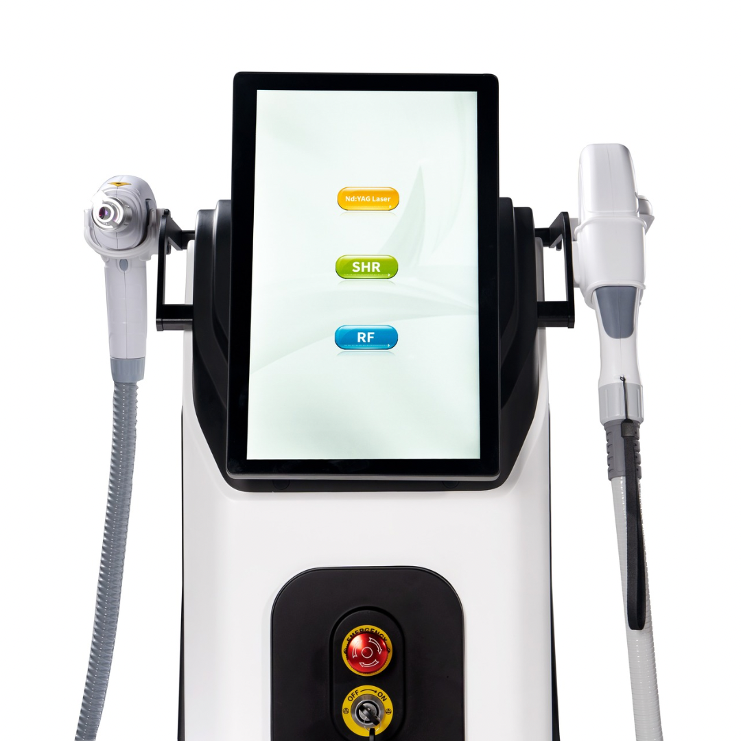 Medical device with control panel and display on a white background