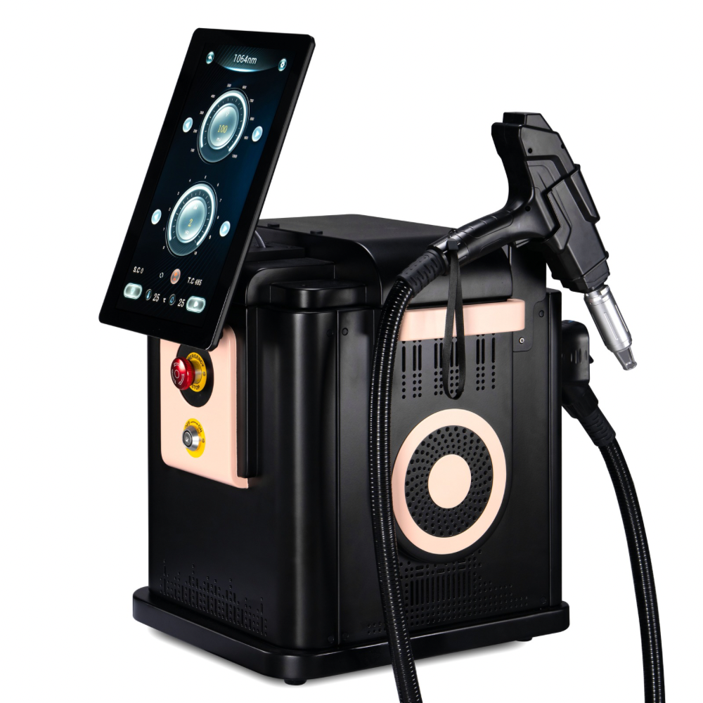 Rejuva Fresh professional laser treatment machine with touchscreen display and handheld 1064nm laser applicator.