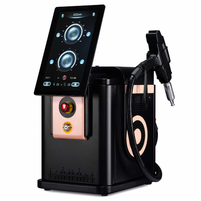 PicoPretty® Titan Professional Tattoo Removal and Skin Resurfacing Laser Machine with touchscreen display and handheld laser applicator.